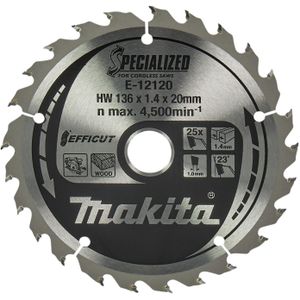 Makita Cirkelzaagblad voor Hout | Efficut | Ø 136mm Asgat 20mm 25T - E-12120