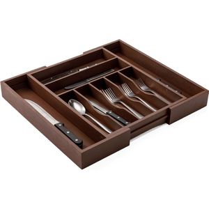 KitchenEdge Bamboe handdoek- en levensmiddelenorganizer, perfect voor laden, kasten en voorraadkamers, 5 verstelbare wandinzetstukken, antislip voeten, zwarte afwerking