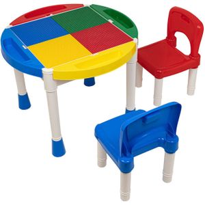 Decopatent® - Kindertafel met 2 Stoeltjes - Speeltafel met bouwplaat