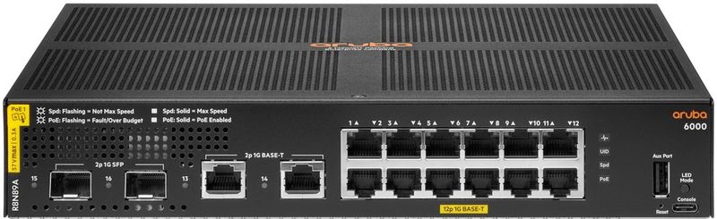 Hpe - Aruba 6000 Switch - 12g + 2g/2sfp Poe+ - Modern Ontwerp - Betrouwbare Toegang
