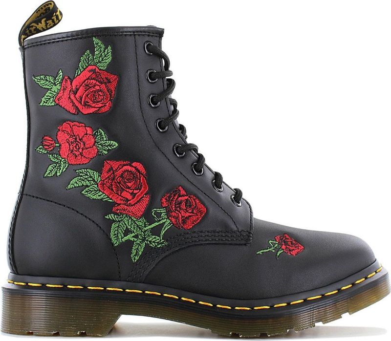 DR. MARTENS Vonda Schnürboots Blockabsatz,Schnürschuh,Stiefelette, Blüten-Stickerei - schmale Form