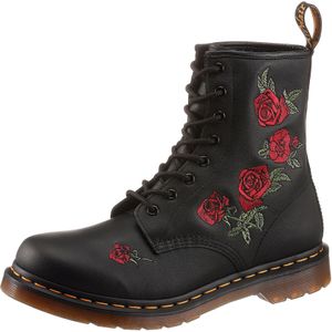 DR. MARTENS Schnürboots "Vonda", Blockabsatz,Schnürschuh,Stiefelette, Blüten-Stickerei - schmale Form