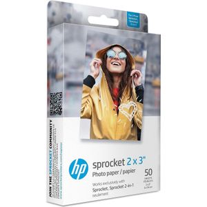 HP Sprocket Premium zink fotopapier met zelfklevende achterkant, 2x7,6 cm (50 vellen) compatibel met HP Sprocket fotoprinters