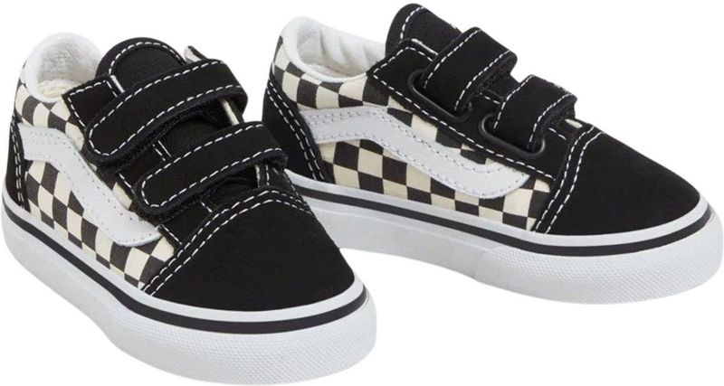 Vans - Old Skool V Checkerboard Sneakers - Zwart - Leer