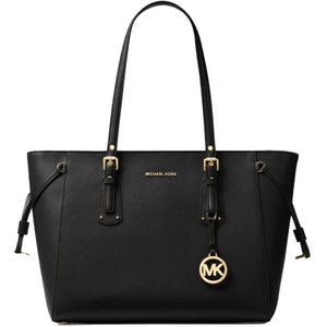 Michael Kors, Tassen, Dames, Zwart, ONE Size, Leer, Voyager M Cross-Grain Leren Tas