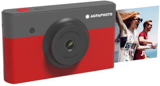 AgfaPhoto AGFA Foto, Realipix Mini S - Instant Camera (Foto 5,3 x 8,6 cm – 2,1 x 3,4 inch, 10 MP, LCD-display 1,7 inch, Bluetooth, Lithium batterij, Thermosublimatie 4-Pass) Zwart & Rood