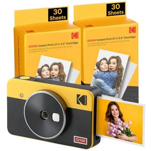 Kodak Mini Shot 2 Retro - 68-Sheet Bundle - Portable Wireless Instant Camera & Photo Printer, Compatible with iOS & Android and Bluetooth Devices, Real Photo (2.1x3.4) 4Pass Technology - Yellow