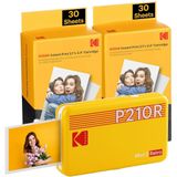KODAK Mini 2 Retro 4PASS draagbare fotoprinter (5,3 x 8,6 cm) + pakket met 68 vellen, geel