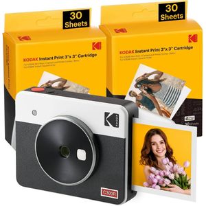 KODAK Mini Shot 3 Retro 4PASS 2-in-1 Instant Camera & Printer (7,6 x 7,6 cm) Pack van 68 vellen, wit