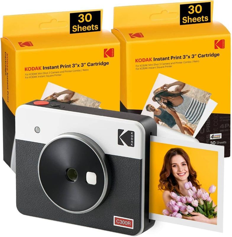 KODAK Mini Shot 3 Retro 4PASS 2-in-1 Instant Camera & Printer (7,6 x 7,6 cm) Pack van 68 vellen, wit