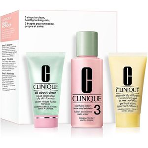 Clinique 3-fasen-systeemverzorging 3-fase-systeemverzorgingAlles over Clean 3 Step Skin 3 Minikits Liquid Facial Soap 30 ml + Clarifying Lotion 3 60 ml + Moisturizing Gel 30 ml 1 Stk. (€ 19,29 / 1 stuks)
