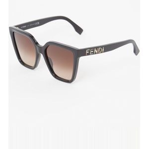 Fendi Ronde zwarte zonnebril met bruine gradientlenzen , Black , Dames , Maat: 55 MM