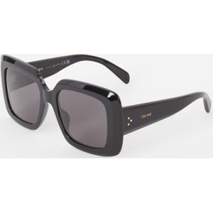 Celine Rechthoekige zonnebril in glanzend zwart met donkergrijze lenzen , Black , Dames , Maat: 54 MM