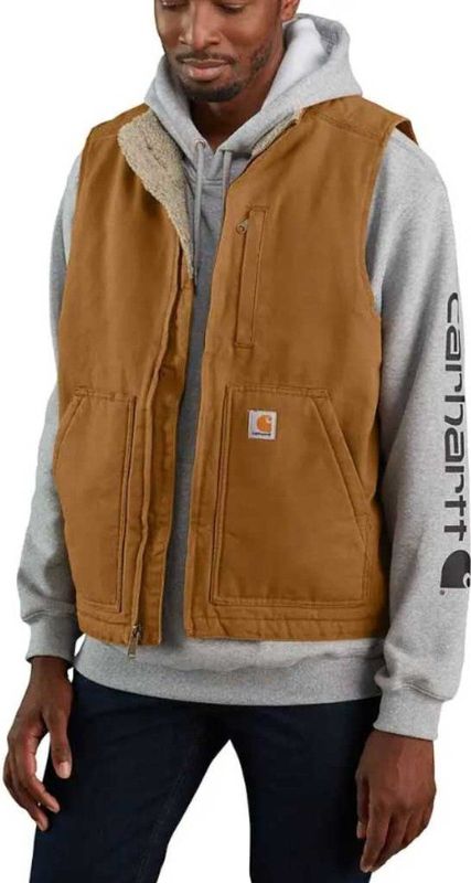 Carhartt Washed Duck Sherpa-Lined Bruin Mock-Neck Vest Heren