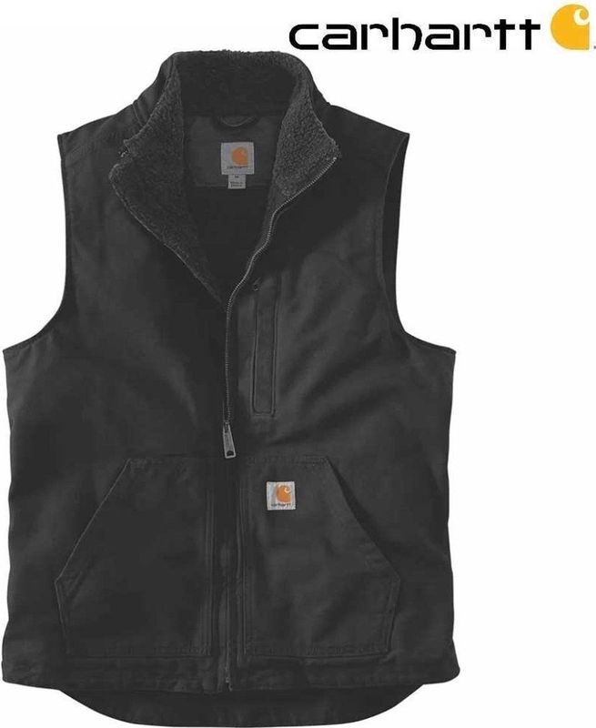 Carhartt Washed Duck Sherpa-Lined Zwart Mock-Neck Vest Heren