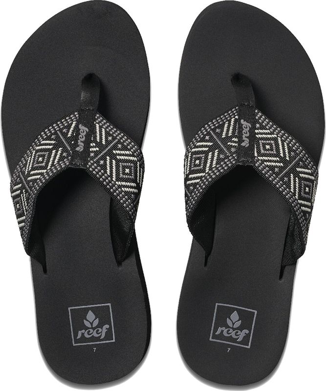 Reef Spring Woven Black White Dames Slippers - Zwart Wit