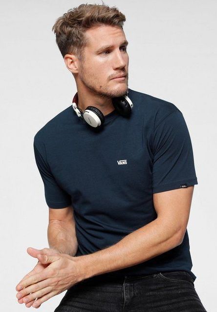 Vans Left Chest Logo Tee Heren T-shirt - Navy White