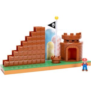 Nintendo Super Mario - Super Mario Bros Einde Level Figurenset - Gelede Mario figuur 6,35 CM - Kasteel, Trap en Vlag inbegrepen - Verzamelobject - Cadeau voor kinderen vanaf 3 jaar - Echte Details
