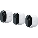Arlo Essential draadloze WiFi-beveiligingscamera voor buiten, 1080p HD, 130˚ kleurennachtzicht, sirene & spotlight, bewegingsdetectie, 2-weg-audio, 6 mnd batterij, incl. proefp. Arlo Secure, 3 IP-Camera's, wit
