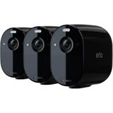 Arlo Essential draadloze WiFi-beveiligingscamera voor buiten, 1080p HD, 130˚ kleurennachtzicht, sirene, bewegingsdetectie, 2-weg audio, 6 mnd batterij, incl. proefp. Arlo Secure, 3 cam, zwart