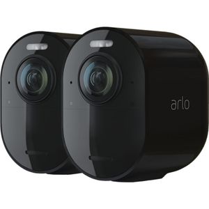 Arlo Ultra 2 draadloze WiFi-beveiligingscamera voor buiten, 4K UHD, 180˚ kleurennachtzicht, sirene & spotlight, bewegingsdetectie, 2-weg-audio, 6 mnd batterij, lokale opslag (SD-kaart), incl. proefp. Arlo Secure, 2 IP-Camera's + Smart Hub, zwart