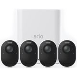 Arlo Ultra 2 draadloze WiFi-beveiligingscamera voor buiten, 4K UHD, 180˚ kleurennachtzicht, sirene & spotlight, bewegingsdetectie, 2-weg-audio, 6 mnd batterij, lokale opslag (SD-kaart), incl. proefp. Arlo Secure, 4 IP-Camera's + Smart Hub, wit