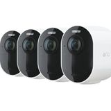 Arlo Ultra 2 draadloze WiFi-beveiligingscamera voor buiten, 4K UHD, 180˚ kleurennachtzicht, sirene & spotlight, bewegingsdetectie, 2-weg-audio, 6 mnd batterij, lokale opslag (SD-kaart), incl. proefp. Arlo Secure, 4 IP-Camera's + Smart Hub, wit