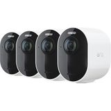 Arlo Ultra 2 draadloze WiFi-beveiligingscamera voor buiten, 4K UHD, 180˚ kleurennachtzicht, sirene & spotlight, bewegingsdetectie, 2-weg-audio, 6 mnd batterij, lokale opslag (SD-kaart), incl. proefp. Arlo Secure, 4 IP-Camera's + Smart Hub, wit