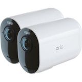 Arlo Ultra 2 XL draadloze WiFi-beveiligingscamera voor buiten, 4K UHD, 180˚ kleurennachtzicht, sirene & spotlight, bewegingsdetectie, 2-weg-audio, 12 mnd batterij, lokale opslag (SD-kaart), incl. proefp. Arlo Secure, 2 IP-Camera's + Smart Hub, wit