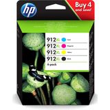 HP 912XL Inktcartridge - 4-Pack - Zwart en Kleur