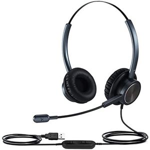 Yexatel - Auriculares para PC con micrófono con cancelación de ruido para videoconferencias, reuniones, trabajo remoto, video chat con control de volumen en línea, botón de silencio, doble oreja