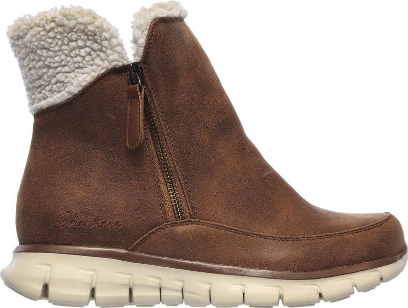 Skechers - Synergy Collab - Enkellaarsjes - Kastanje - Microleer - Natuurlijke Faux Sherpa