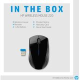 HP 220 draadloze muis, contour, ergonomisch, blauwe LED-technologie, zwart