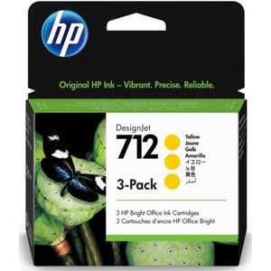 HP 712 29 ml inktcartridge voor DesignJet, geel, 3-pack