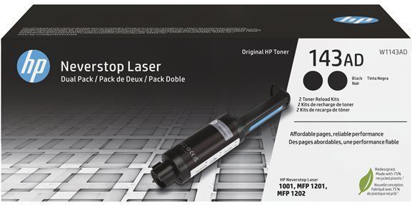 HP 143AD Dual Pack Black Original Neverstop Toner Reload Kit tonercartridge 2 stuk(s) Origineel Zwart