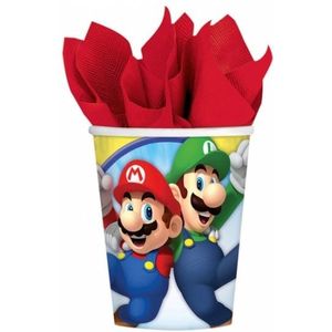 Super Mario thema drinkbekers - 8x - 266 ml - Kinderverjaardag feestartikelen - karton