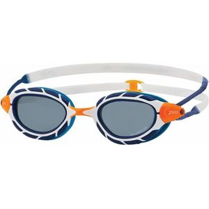 Zoggs Roofdier gepolariseerde flexbril, UV-bescherming, zwembril, snel verstelbaar zwembril, dimvrije zwembril voor volwassenen, veiligheidsbril, ultrafit, blauw/wit/gepolariseerde rook- normale