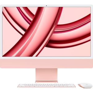 Apple 2023 iMac all-in-one desktop met M3-chip: 8‑core CPU, 8‑core GPU, 24-inch 4,5K Retina-display, 8 GB centraal geheugen, 256 GB SSD-opslag, bijpassende accessoires. Werkt met iPhone/iPad; Roze