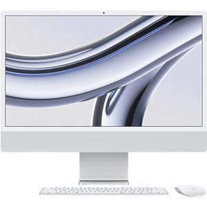 Apple 2023 iMac all-in-one desktop met M3-chip: 8‑core CPU, 10‑core GPU, 24-inch 4,5K Retina-display, 8 GB centraal geheugen, 256 GB SSD-opslag, bijpassende accessoires. Werkt met iPhone/iPad; Zilver