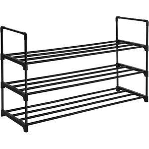 SONGMICS 3-plank schoenenrek, metalen schoenopbergorganisator, eenvoudig te monteren, 12 tot 15 paar schoenen, stapelbare schoenenplank voor kast, ingang, zwart LSA303B02