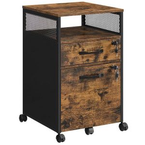 VASAGLE archiefkast, kantoorbestandskast met 2 afsluitbare laden, wielen, open plank, voor hangende mappen, stalen frame, industriële stijl, rustiek bruin en zwart OFC077B01