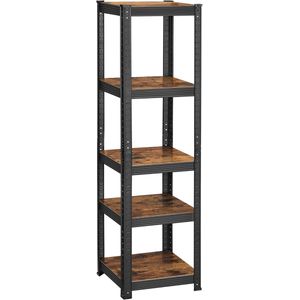 SONGMICS zware plank, boekenplank, opbergplank, staande plank, 5 planken, 150 x 37 x 37 cm, draagvermogen tot 400 kg, verstelbare planken, industrieel design, vintage bruin-zwart GLR037B01