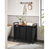 Wasmand - Zwart - Wassorteerder - 3 Vakken - 92,5x33x71 cm - 114L