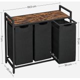 Wasmand - Zwart - Wassorteerder - 3 Vakken - 92,5x33x71 cm - 114L