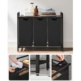 Wasmand - Zwart - Wassorteerder - 3 Vakken - 92,5x33x71 cm - 114L