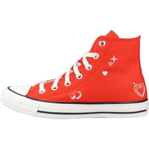 Converse, Schoenen, Dames, Rood, 36 1/2 EU, Rode hoge sneakers met hartjesmotief