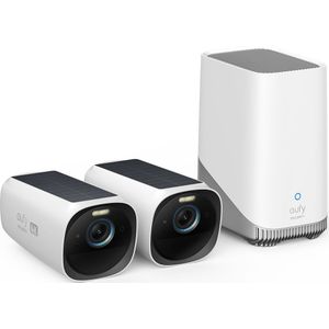 eufy security T88713W1 3 met twee camera’s, 4k draadloze bewakingscamera met geïntegreerd zonnepaneel met uitbreidbare lokale opslag, schijnwerper en nachtzicht in kleur,zwart en wit