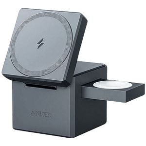 Anker 3-in-1 Cube MagSafe Oplader voor iPhone, Watch en AirPods Grijs