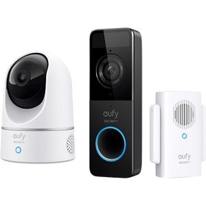 Eufy by Anker Videodeurbel + 2K Beveiligingscamera bundel - Zwart en wit-Pan & tilt - Voor binnen en buiten