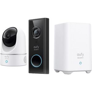 Eufy by Anker 2K Videodeurbel + 2K Beveiligingscamera bundel - Pan & tilt - Voor binnen en buiten - Met Homebase